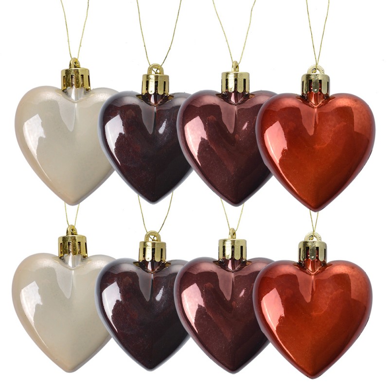 65615 Christmas Bauble Set of 8 Heart 5 cm Multicoloured Plastic Heart-Shaped