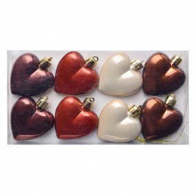 265615 Christmas Bauble Set of 8 Heart 5 cm Multicoloured Plastic Heart-Shaped