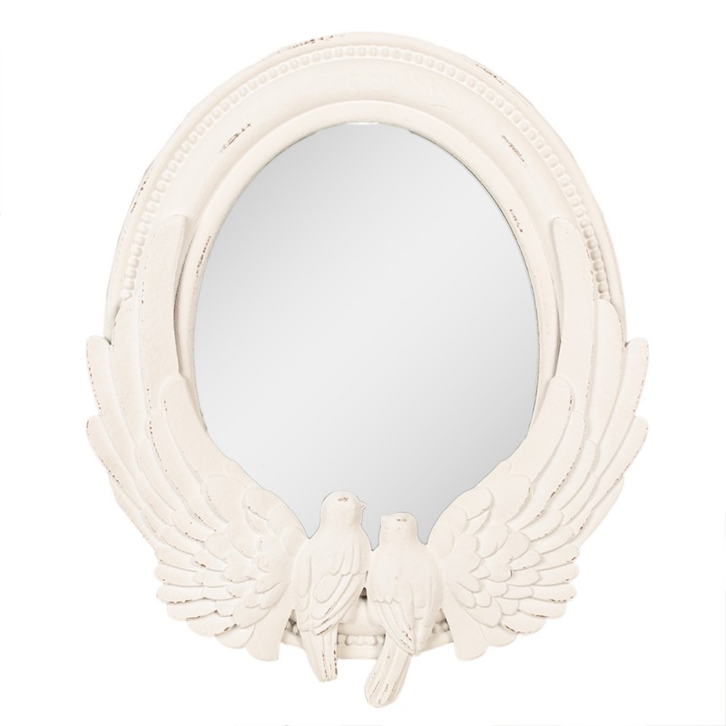 52S309 Mirror 50x5x60 cm White MDF Glass Oval Wall Mirror