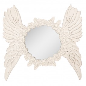252S310 Mirror 62x5x60 cm Beige MDF Glass Wings Round Wall Mirror