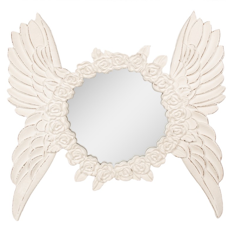 52S310 Mirror 62x5x60 cm Beige MDF Glass Wings Round Wall Mirror