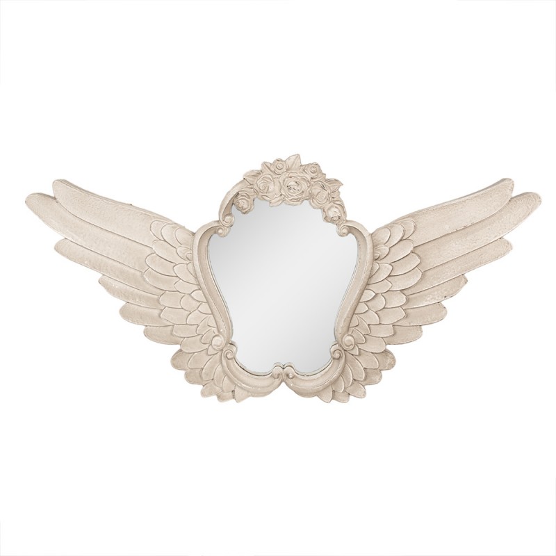 52S311 Mirror 70x5x35 cm Beige MDF Glass Wings Oval Wall Mirror