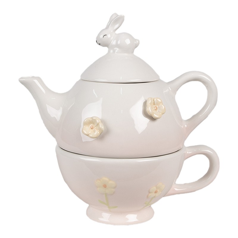 6CE1698 Tea for One 500 ml Pink Ceramic Rabbit Tea Set