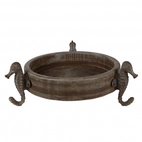 26H2181 Decorative Bowl Ø 33x13 cm Brown Grey Wood Seahorses Round Serving Platter