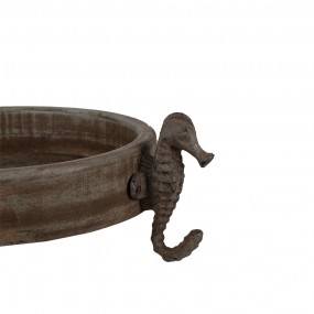 26H2181 Decorative Bowl Ø 33x13 cm Brown Grey Wood Seahorses Round Serving Platter