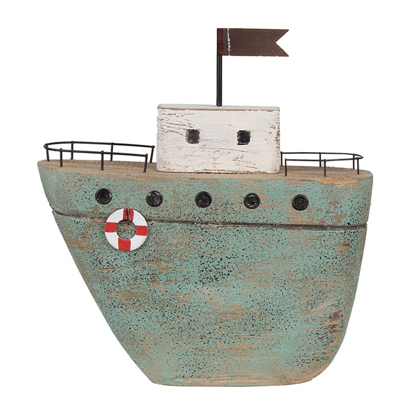 6H2353 Modello decorativo Barca 23 cm Verde Legno Ferro