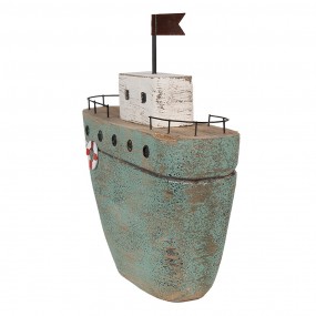 26H2353 Modello decorativo Barca 23 cm Verde Legno Ferro