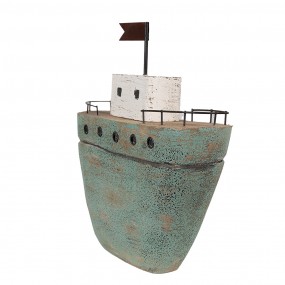26H2353 Decorative Model Boat 23 cm Green Wood Iron
