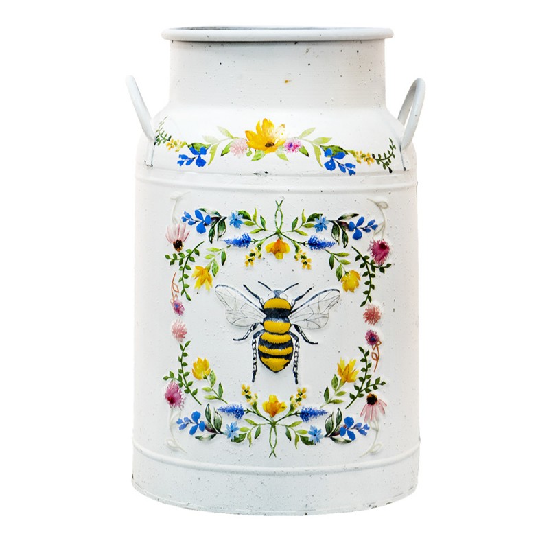 6Y4774 Decorative Milk Churn Ø 19x30 cm White Metal Bee and Flowers Milk Jug