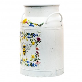 26Y4774 Pot à lait de décoration Ø 19x30 cm Blanc Métal Abeille et fleurs Pot à lait