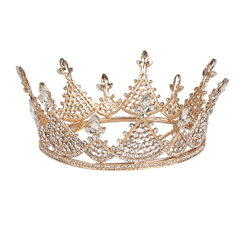 JZCR0009 Headband for Women Crown Ø 14x7 cm Gold colored Metal Round