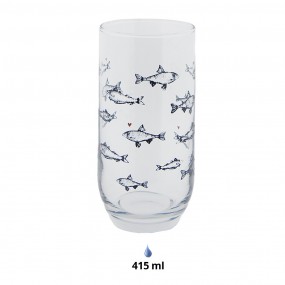 2SSFGL0001 Bicchiere d'acqua Ø 7x14 cm / 380 ml Trasparente Vetro Pesci Bicchiere highball