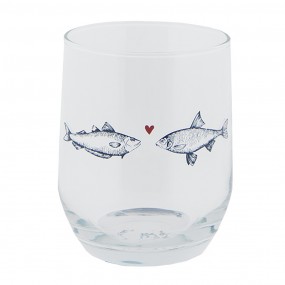 2SSFGL0002 Wasserglas Ø 7x9 cm / 300 ml Transparant Glas Fische Trinkbecher