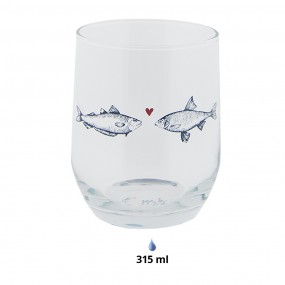 2SSFGL0002 Water Glass Ø 7x9 cm / 300 ml Transparent Glass Fishes Drinking Cup