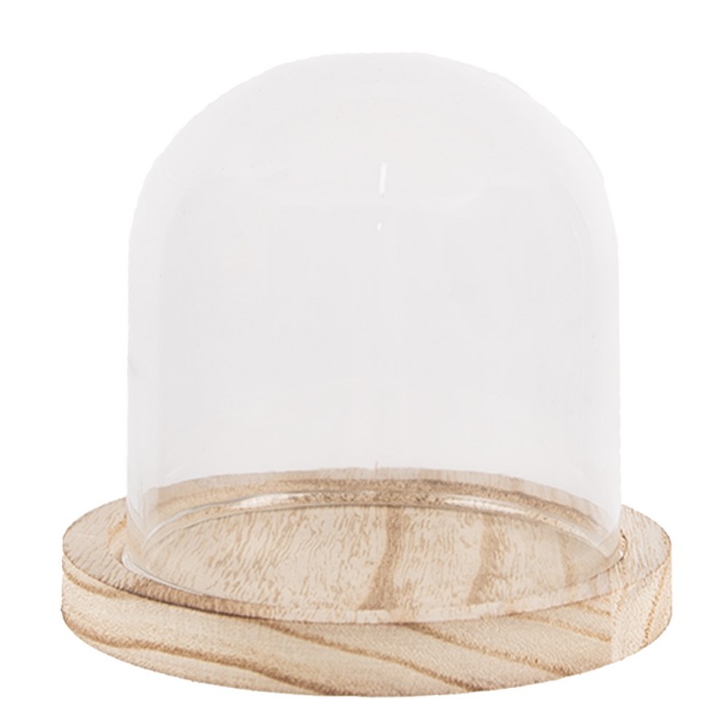 6GL4479 Cloche Ø 13x11 cm Brown Wood Glass Round Glass Bell Jar