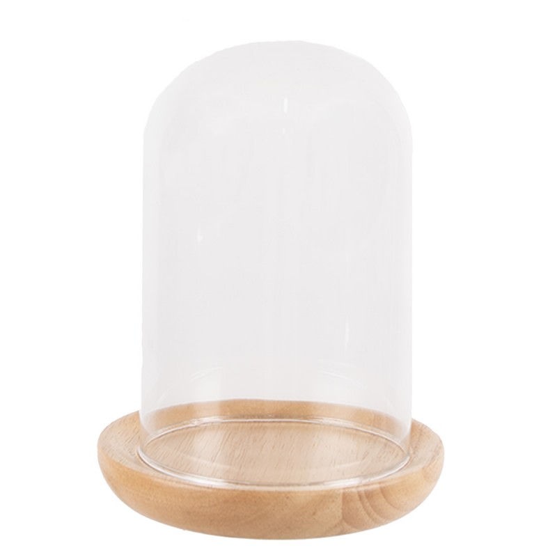 6GL4481 Cloche Ø 13x16 cm Brown Wood Glass Round Glass Bell Jar
