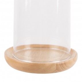 26GL4481 Cloche Ø 13x16 cm Brown Wood Glass Round Glass Bell Jar