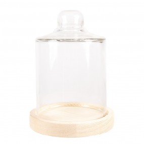 26GL4483 Cloche Ø 13x18 cm Brown Wood Glass Round Glass Bell Jar