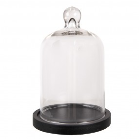 26GL4484 Cloche Ø 13x20 cm Black Wood Glass Round Glass Bell Jar