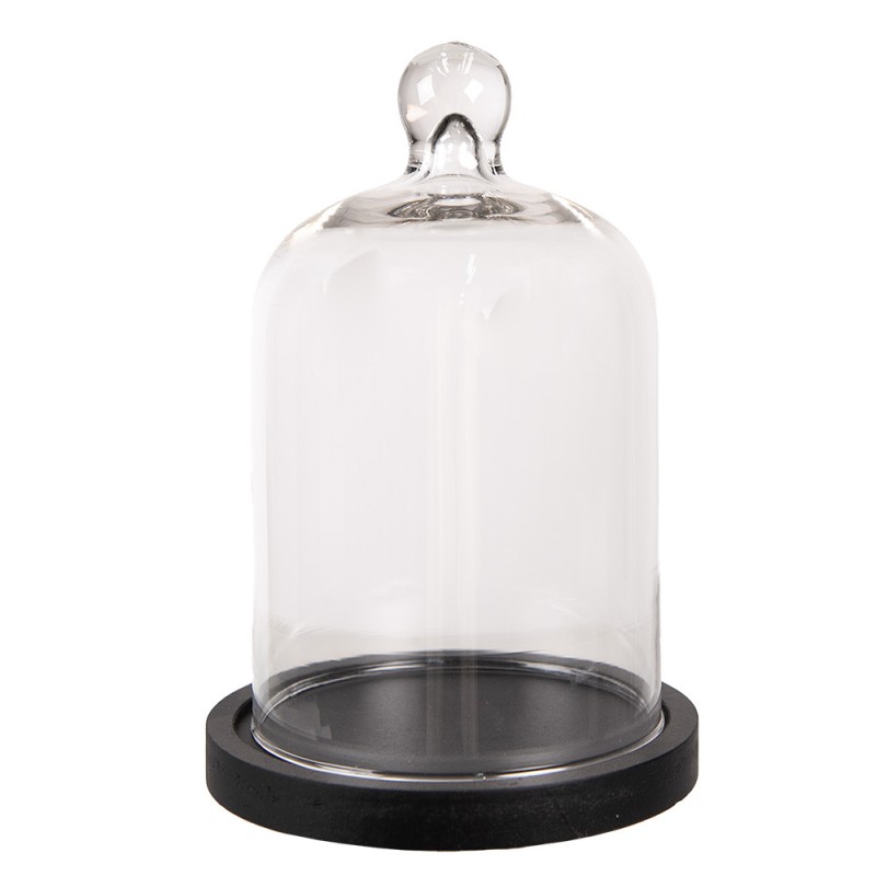 6GL4484 Cloche Ø 13x20 cm Black Wood Glass Round Glass Bell Jar