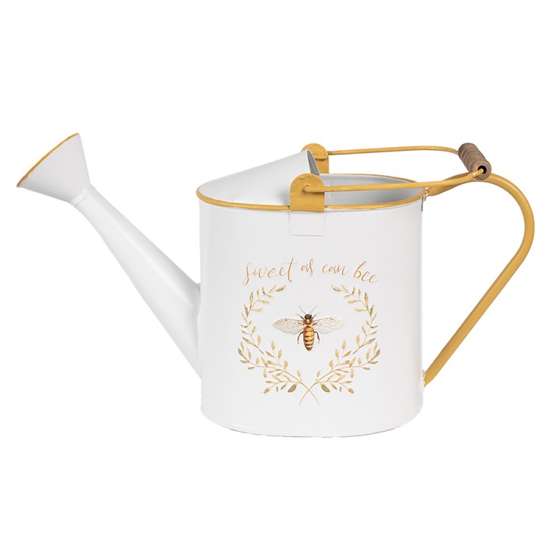 6Y5510 Decorative Watering Can 39x13x21 cm White Yellow Metal Bee