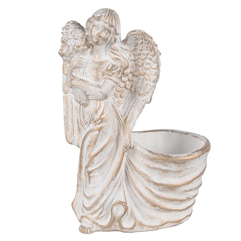 6TE0505 Planter Angel 22x13x30 cm White Stone Decorative Figurine