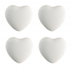 265293 Door Knob Set of 4 Heart Ø 4 cm White Ceramic Furniture Knob