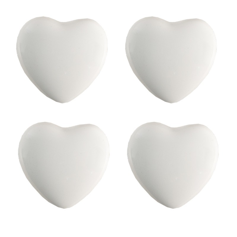 65293 Door Knob Set of 4 Heart Ø 4 cm White Ceramic Furniture Knob