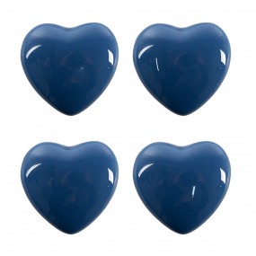 265294 Door Knob Set of 4 Heart Ø 4 cm Blue Ceramic Furniture Knob