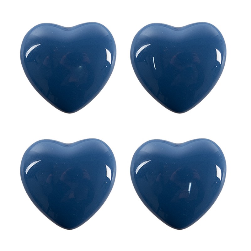65294 Door Knob Set of 4 Heart Ø 4 cm Blue Ceramic Furniture Knob