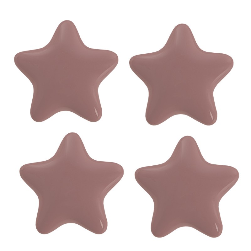 65295 Door Knob Set of 4 Star Ø 4 cm Pink Ceramic Furniture Knob