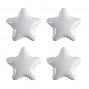 265296 Pomello set di 4 Stella Ø 4 cm Bianco Ceramica Pomello per mobili