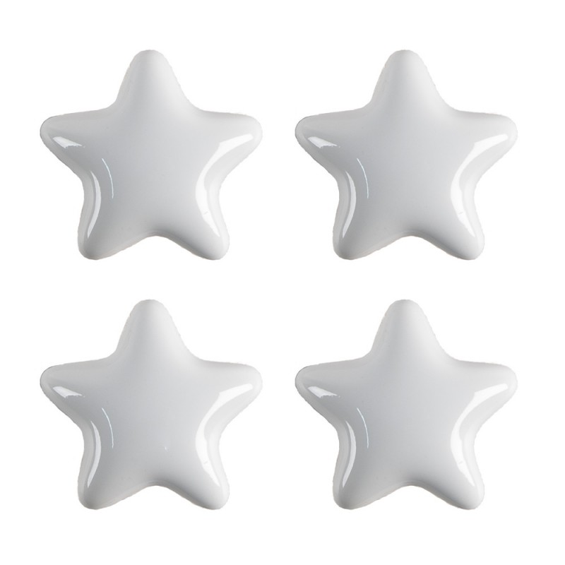 65296 Door Knob Set of 4 Star Ø 4 cm White Ceramic Furniture Knob