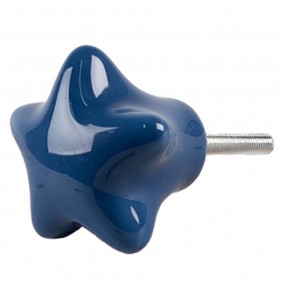 265297 Door Knob Set of 4 Star Ø 4 cm Blue Ceramic Furniture Knob