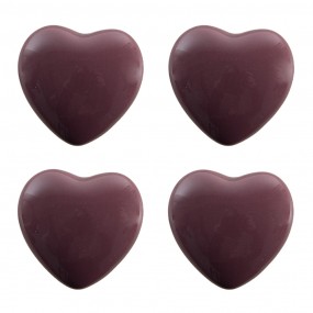 265298 Door Knob Set of 4 Heart Ø 4 cm Purple Ceramic Furniture Knob