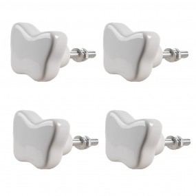 265300 Door Knob Set of 4 Butterfly 4x3 cm White Ceramic Furniture Knob