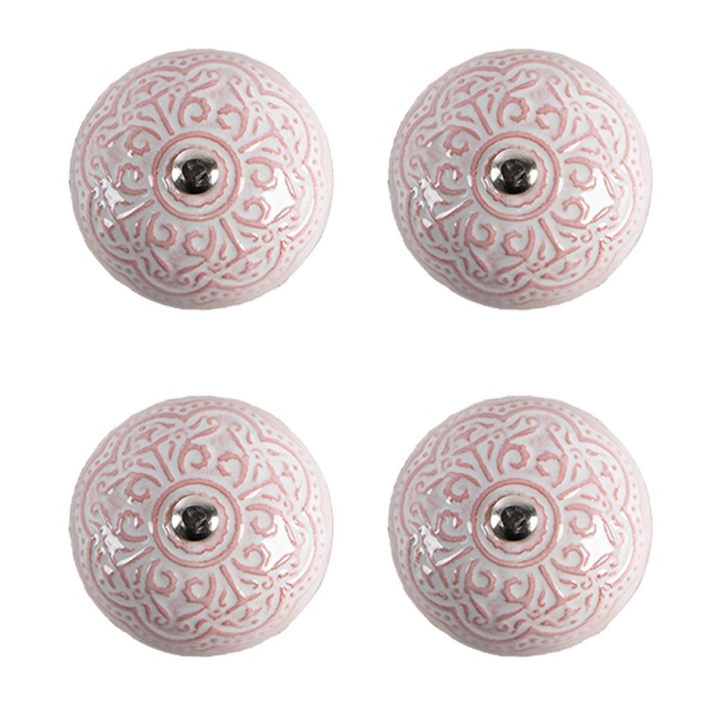 65302 Door Knob Set of 4 Ø 4 cm Pink Ceramic Furniture Knob