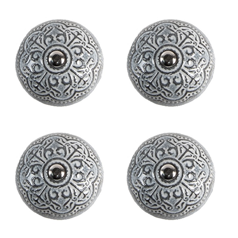 65303 Pomello set di 4 Ø 4 cm Grigio Ceramica Pomello per mobili