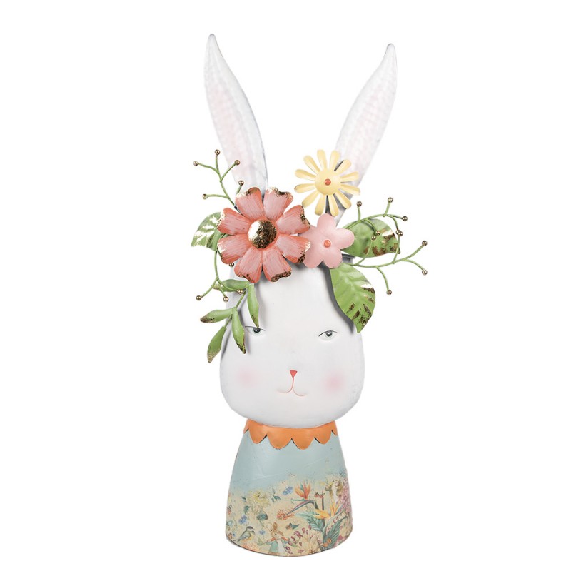 5Y1213 Pot de fleurs Lapin 62 cm Blanc Fer Figurine décorative
