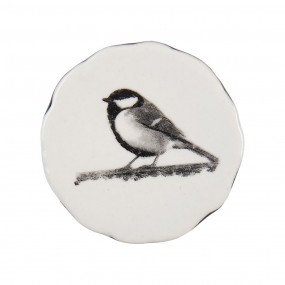 262343 Deurknop  Ø 4 cm Wit Zwart Keramiek Vogel Rond Meubelknop