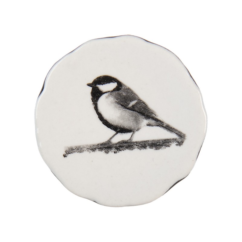 62343 Poignée de porte Ø 4 cm Blanc Noir Céramique Oiseau Rond Bouton de meuble