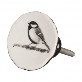 262343 Poignée de porte Ø 4 cm Blanc Noir Céramique Oiseau Rond Bouton de meuble