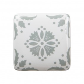 262346 Door Knob 3 cm White Grey Ceramic Square Furniture Knob