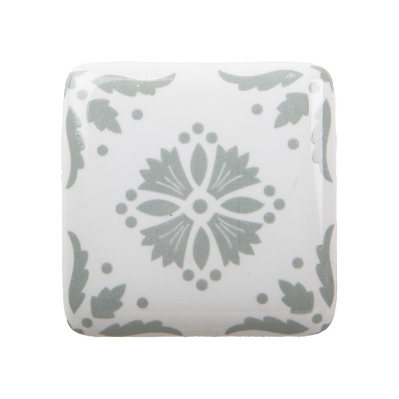 62346 Door Knob 3 cm White Grey Ceramic Square Furniture Knob