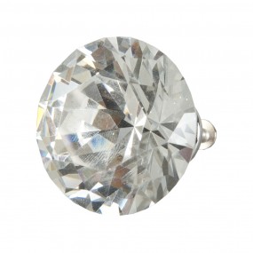 262648 Poignée de porte Ø 4 cm Transparent Fer Verre Diamant Rond Bouton de meuble