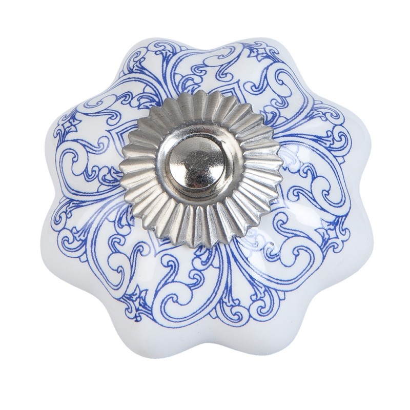 63417 Poignée de porte Ø 4 cm Bleu Blanc Céramique Bouton de meuble