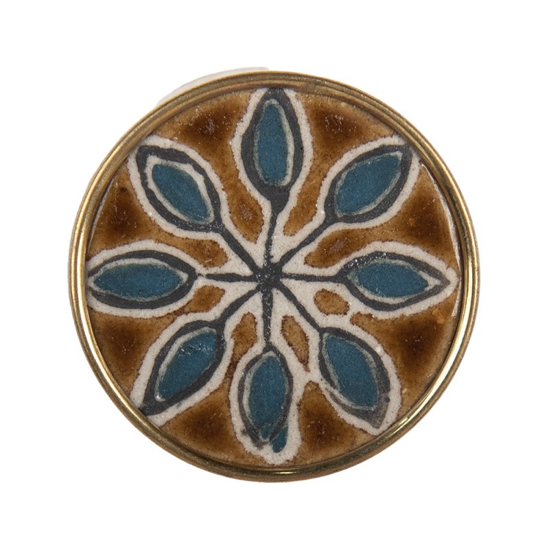 64166 Pomello Ø 4 cm Color oro Marrone Ceramica Fiore Rotondo Pomello per mobili