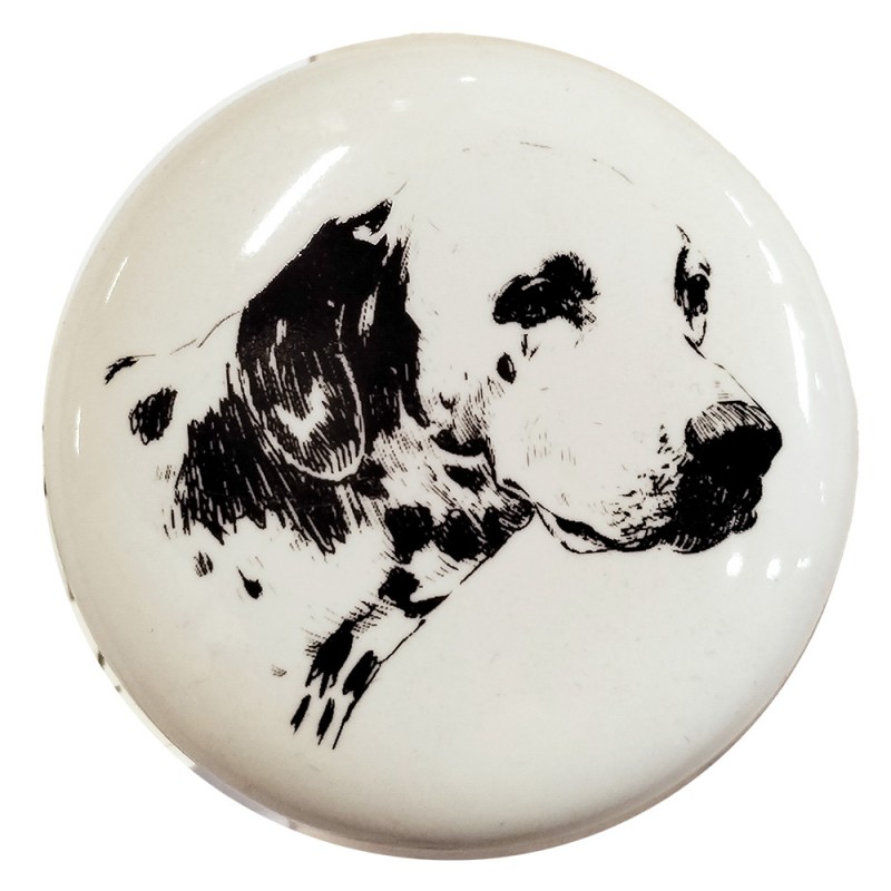 64708 Door Knob Ø 4 cm White Ceramic Dog Round Furniture Knob