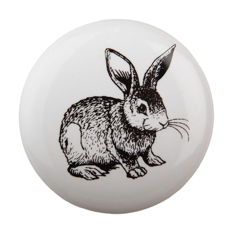 64709 Door Knob Ø 4 cm White Ceramic Rabbit Round Furniture Knob