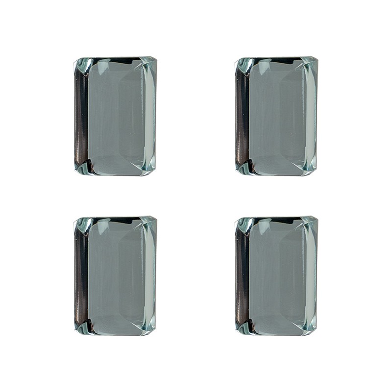 64865 Door Knob Set of 4 4 cm Transparent Glass Rectangle Furniture Knob